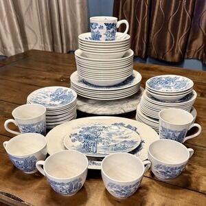 VTG 65pc Enoch Wedgwood Tunstall COUNTRYSIDE Transferware England China Dish Set